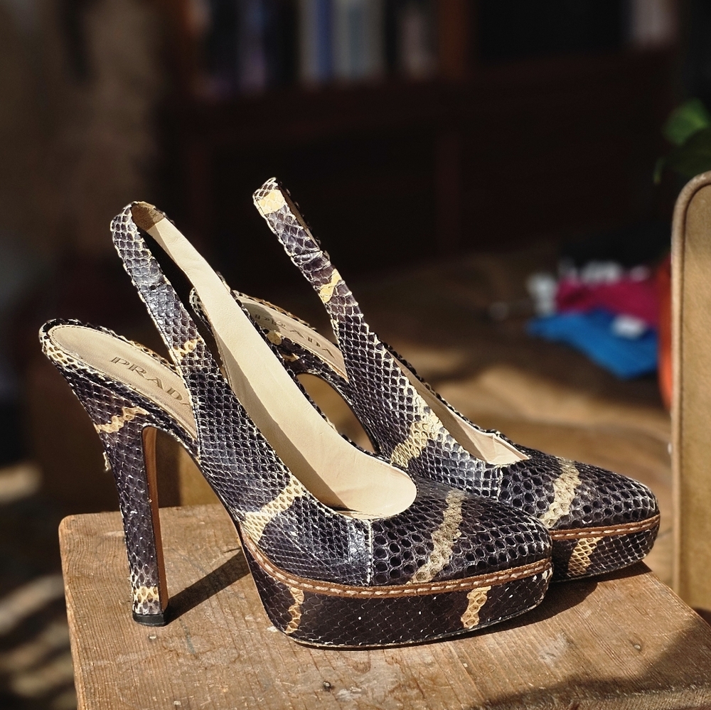 Prada Python Print Slingback Heels - image 1